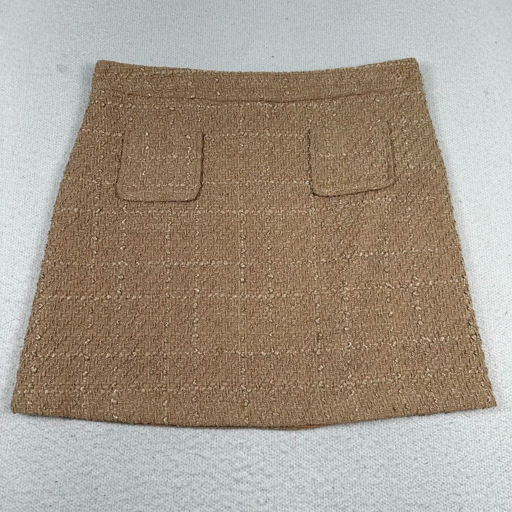 Maison‎ D' Amelie Paris Wool Blend Mini Skirt Womens 12 Tweed Preppy Elegant Tan